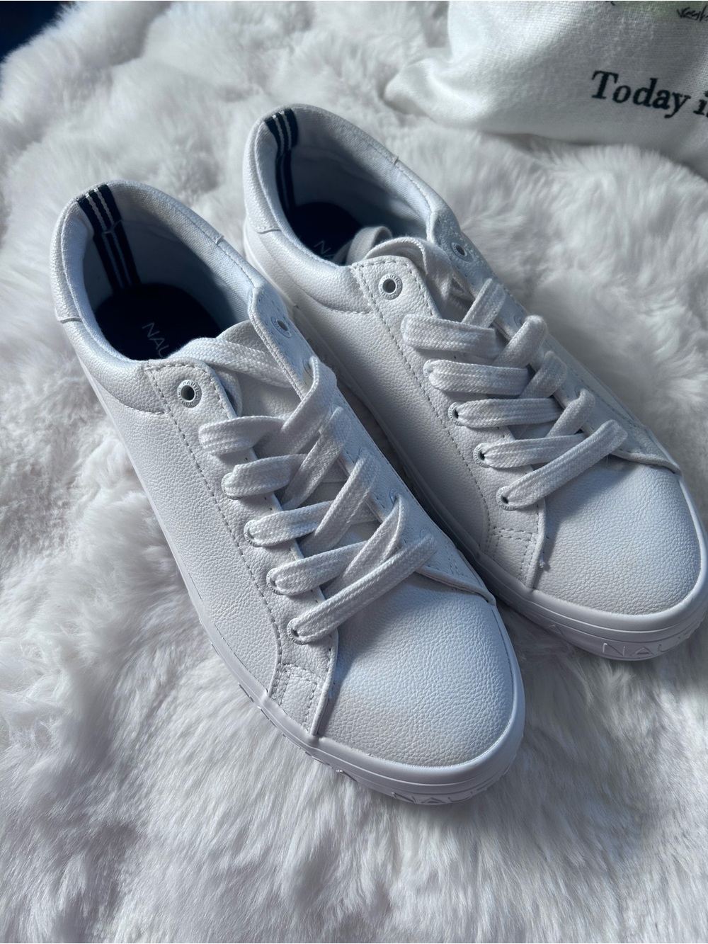 Nautica Women's White Low-Top Lace-Up Sneakers with Navy Accents